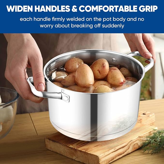 TeamFar 5 QT Stock Pot, Tri-ply Bottom Stainless Steel Stockpot Cooking Soup - Image 6