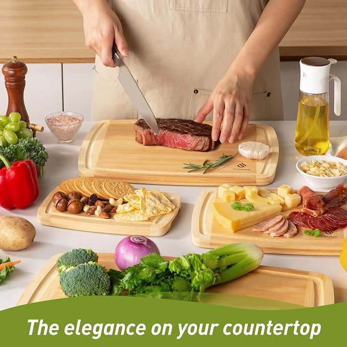 Bamboo Cutting Board Set Non Slip Feet Over Sink Men Husband Birthday Christmas - Image 7