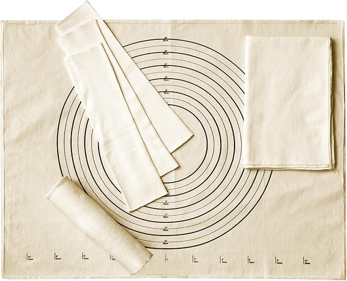 Tessco 6 Pieces Pastry Cloth and Rolling Pin Cover Set Includes 2 Pcs 25 x 20 by Tessco