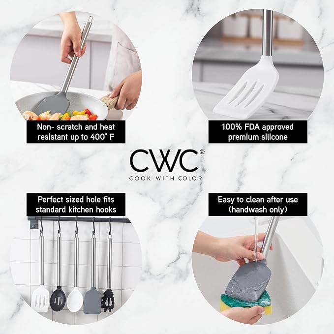 COOK WITH COLOR Silicone Cooking Utensils, Kitchen Utensil Set, Cooking Utensils - Image 3