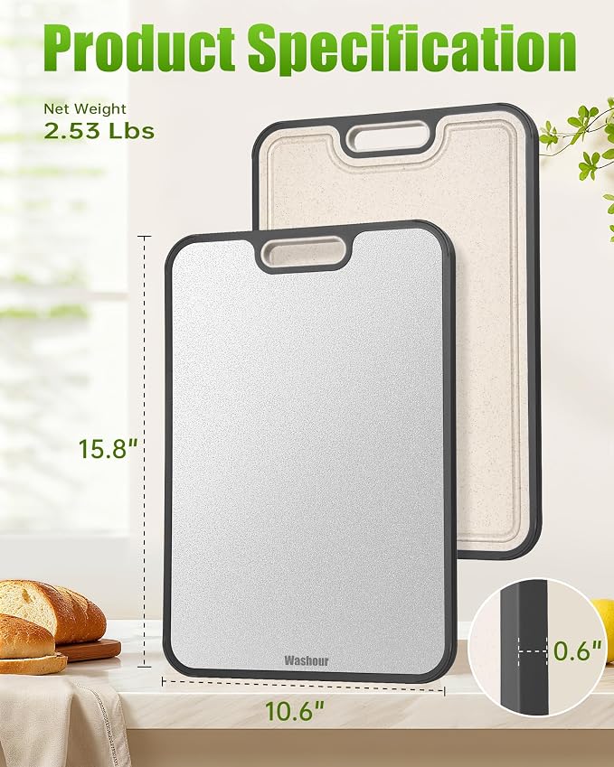 Stainless Steel Cutting Boards for Kitchen, Non Toxic 2-in-1 Cutting Board - Image 7