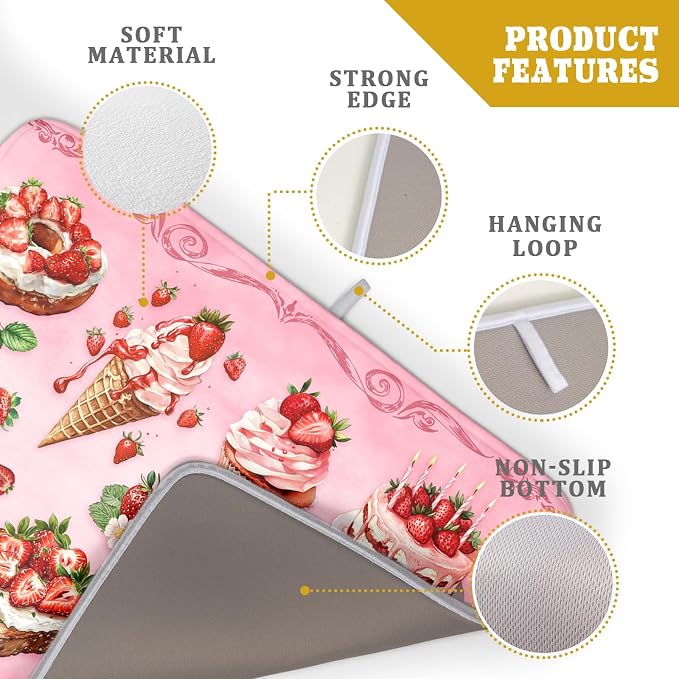 Strawberry Dish Drying Rack Mat Pink Absorbent Microfiber Dish Drying Mat - Image 4