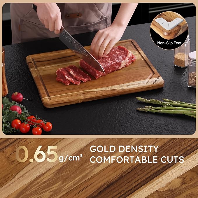 15'' Teak Wood Cutting Board for Kitchen Non Slip Over Sink Charcuterie Board - Image 5