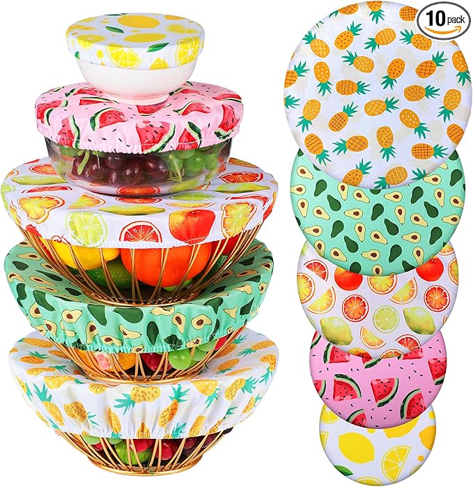 Patelai 10 Pcs Bowl Covers Reusable in 5 Size Stretch Cloth Fabric Elastic Food by Patelai