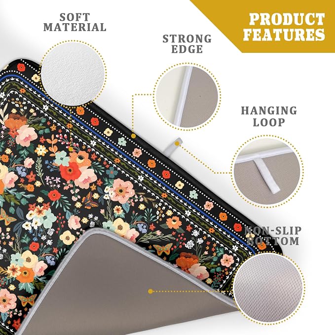 Floral Microfiber Dish Drying Mat Large Absorbent Dish Drainer Rack Pad - Image 4