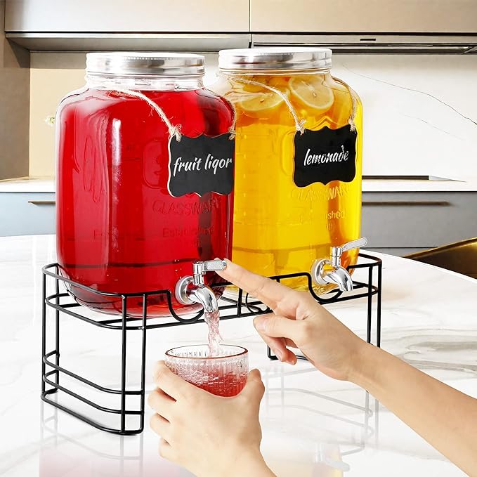2 Gallon Drink Dispensers for Parties, 2 Pack Glass Beverage Dispenser - Image 6