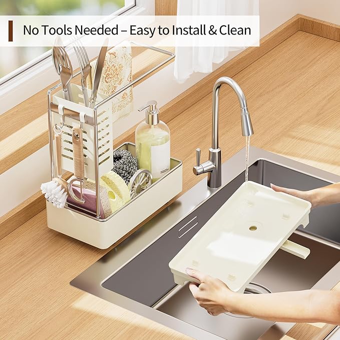 MOUKABAL Sponge Holder for Kitchen Sink, 2-Tier Sink Caddy Organizer - Image 6