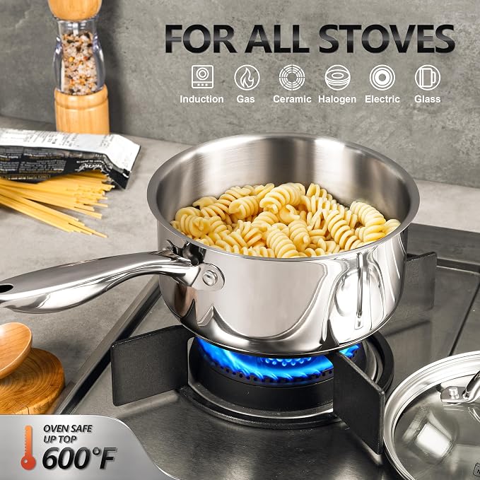 MICHELANGELO Saucepan Set 6pc, 18/10 Stainless Steel Saucepans - Image 4