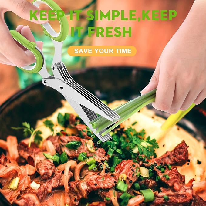Herb Scissors with 5 Blades and Cover, Kitchen Herb Cutter with Cleaning Comb - Image 7