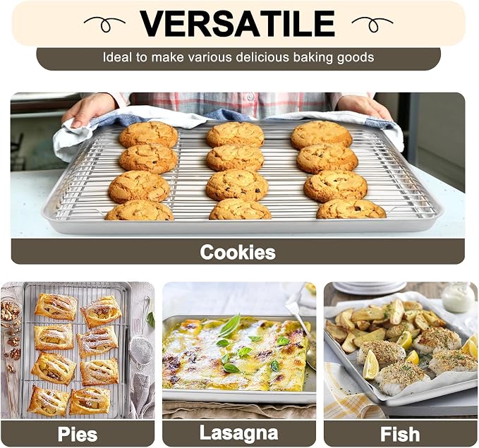 TeamFar Baking Sheet with Rack Set, 19.6/16/12.5 Inch Stainless Steel Cookie - Image 6