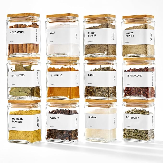 Glass Spice Jars with Bamboo Lid, 4oz Square Spice Containers - Image 8