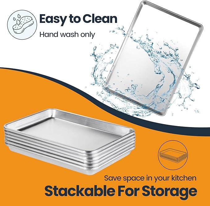 6 Pack Quarter Size Baking Sheet Pan, Aluminum Commercial Cookie Sheet Pan - Image 6
