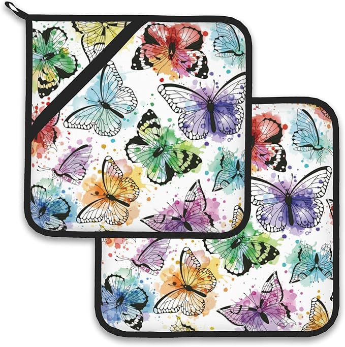 Butterfly Color Pot Holder Set of 2, Heat Resistant Potholders Oven Hot Pads by Larkverk