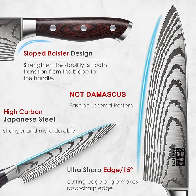SHAN ZU Japanese Chef Knife Set 5 PCS, High Carbon Stainless Steel Ultra Sharp - Image 3