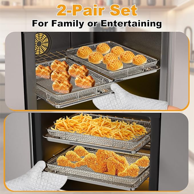 Air Fryer Basket for Oven 12.8"x9.6", 2 Pack Large Air Fryer Basket and Tray - Image 4