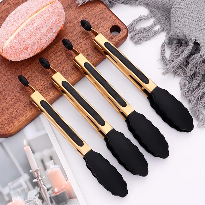 4-Piece Kitchen Food Tongs 7" Mini Silicone Serving Tongs - Image 2