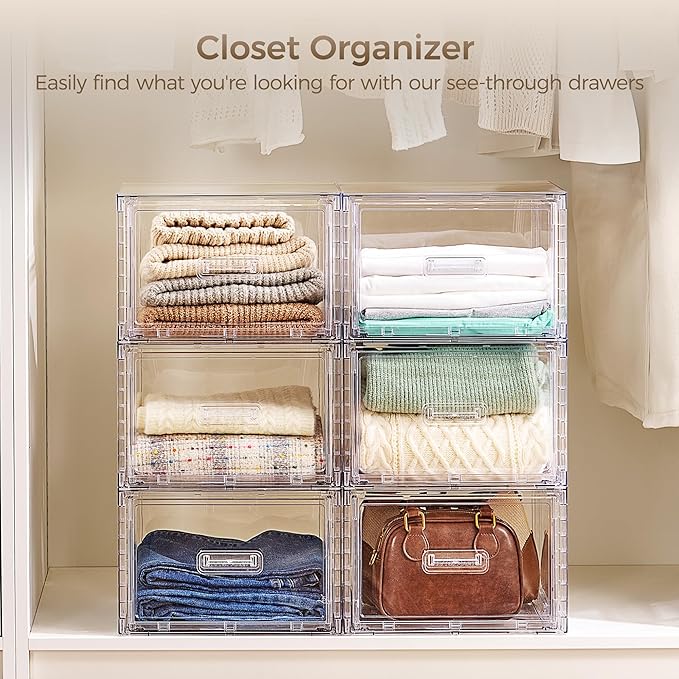Vtopmart 2 Pack 18QT Clear Stackable Storage Drawers, Easily Assemble Closet - Image 4