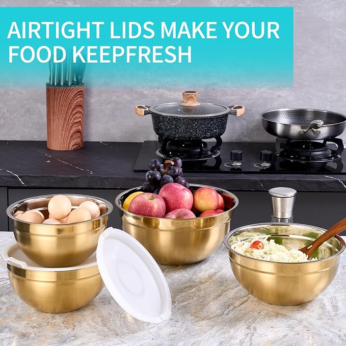 4 Piece Gold Mixing Bowls With Lids - Image 6