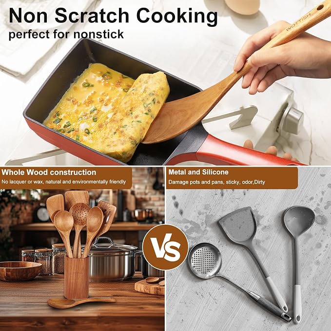 Wooden Spoons for Cooking, Wooden Cooking Utensil Set, 10-Piece Wooden Kitchen - Image 7