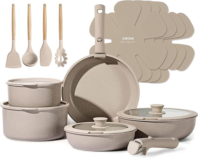 CAROTE 19pcs Pots and Pans Set Non Stick, Nonstick Cookware Set Detachable by CAROTE