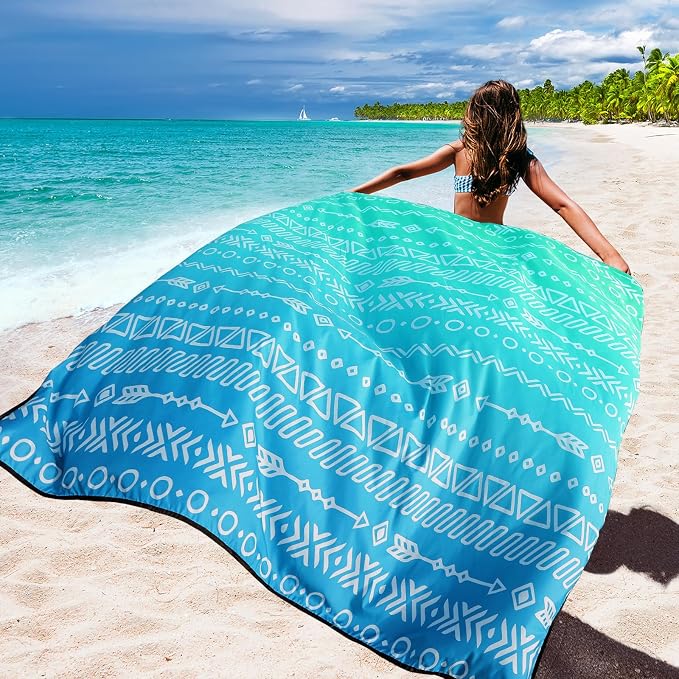 WIWIGO Beach Blanket Waterproof Sandproof Beach Mat 79" X 83"/10'x9'for 2-8 - Image 4