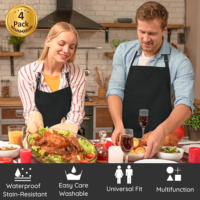 4 Packs Chef Apron, Adjustable Aprons - Image 6