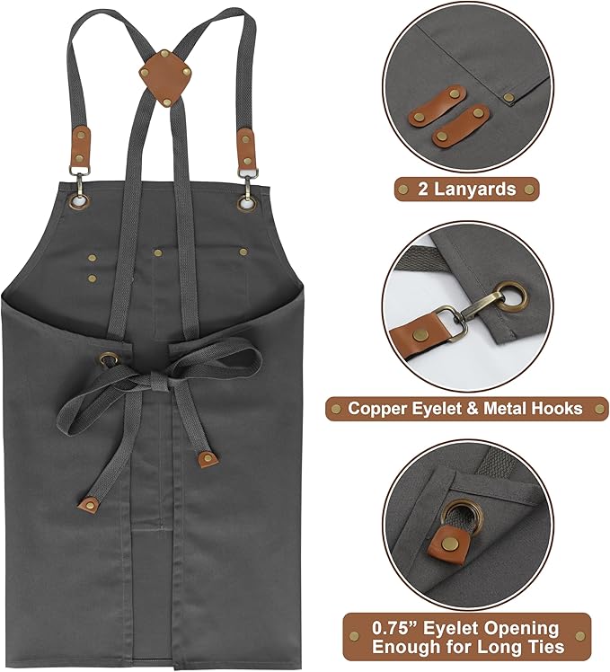 RUVANTI Work Aprons for Men, Oil & Water Repellent, PolyCotton Cross Back - Image 6