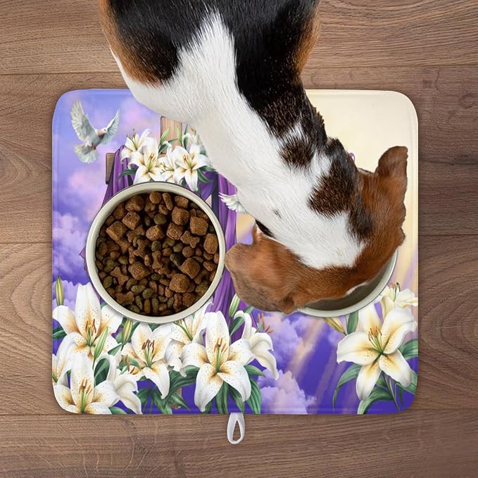 Easter Dish Drying Mat for Kitchen Counter He is Risen Cross Floral Purple - Image 9