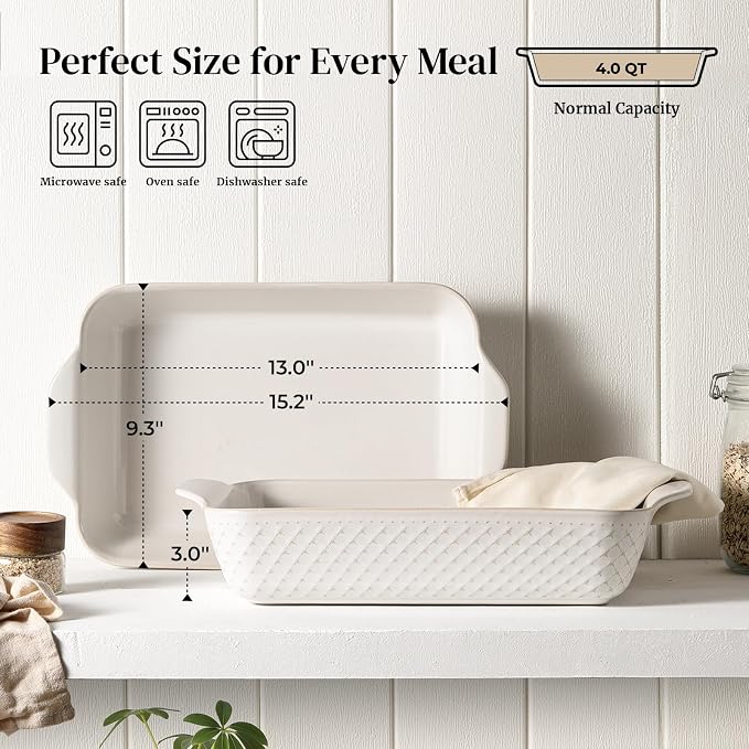 DOWAN 9x13 Deep Lasagna Baking Dish, Ceramic Casserole Dish - Image 2