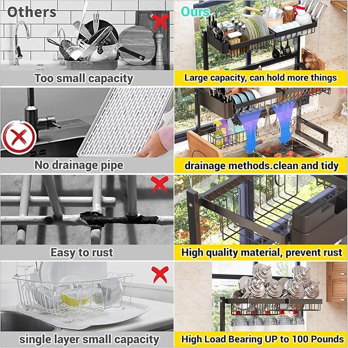 ilvvan Over Sink Dish Drying Rack Snap-On Design Large Dish Drainer Storage - Image 6
