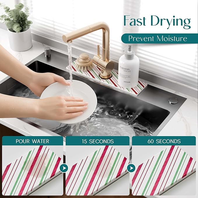 Stone Faucet Mat for Kitchen Sink, Diatomite Drying Stone Mat for Kitchen - Image 3