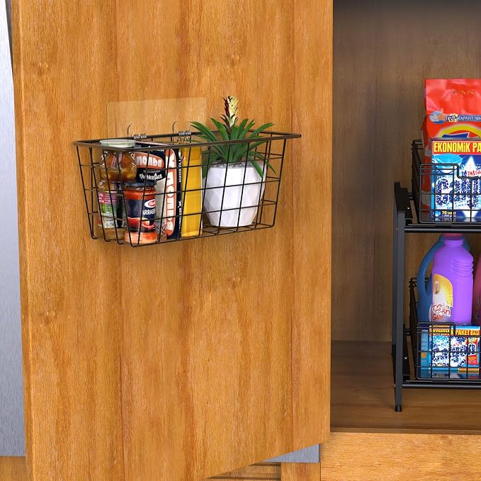 MaraFansie Over the Cabinet Door Organizer Wall Wire Baskets Hanging Kitchen - Image 4