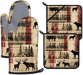Deer and Bear Oven Mitts and Pot Holders Sets Heat Resistant 4Pcs Wild Animal by ANTJOO