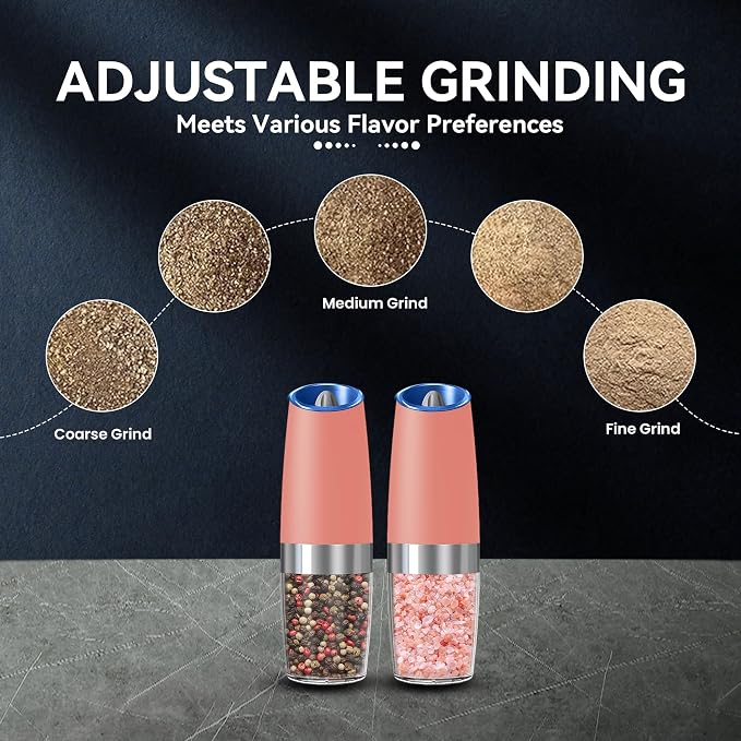 UNNEES Gravity Electric Salt and Pepper Grinder set of 2, Automatic Salt And - Image 3