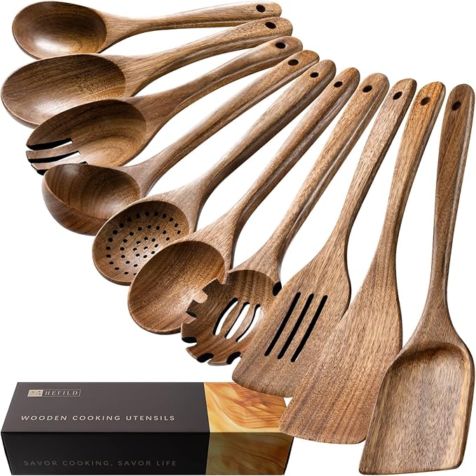 Wooden Spoons for Cooking, Nonstick Cooking Utensil Set by HEFILD