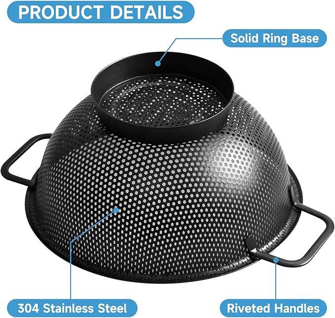 Black Colander for Kitchen, Stainless Steel Pasta Strainer - Image 5