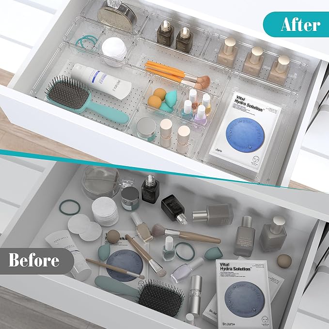 StorMiracle 33 PCS Clear Plastic Drawer Organizers Set, 4 Size Desk Drawer - Image 4
