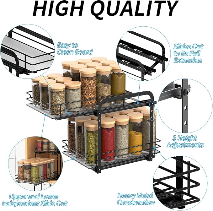 BOIVSHI 2-Tier Spice Rack, Pull Out Spice Racks Organizer - Image 4