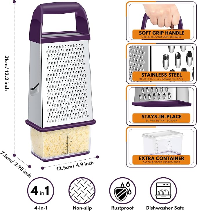 Urbanstrive Cheese Grater With Container, Professional Cheese Grater with Handle - Image 2
