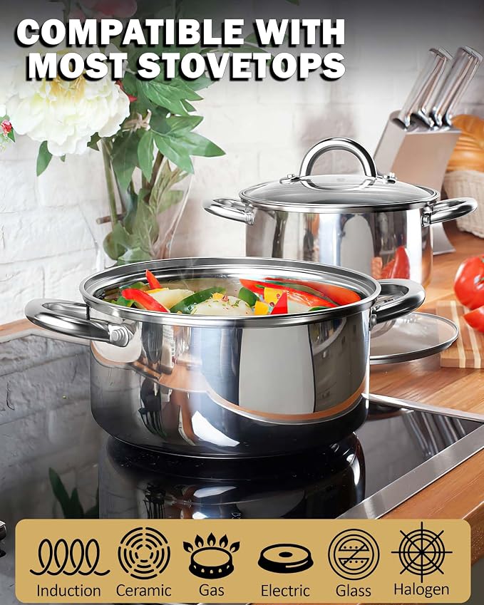 Cook N Home 6-Piece Stainless Steel Pots Set, 1.5 & 3 Qt Sauce Pots - Image 2