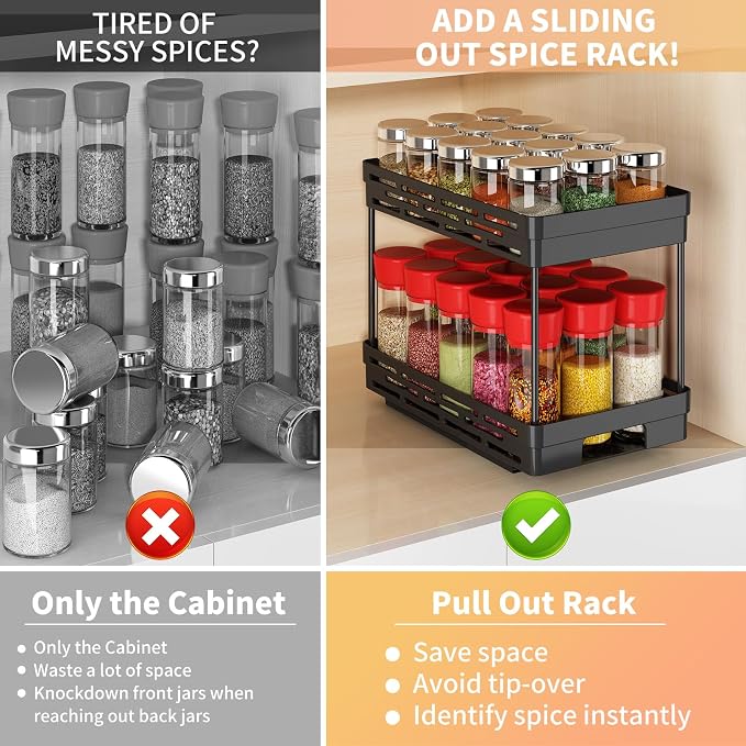 Pull Out Spice Rack Organizer for Cabinet, 2 Pack Widen Slide Out Spice Racks - Image 6