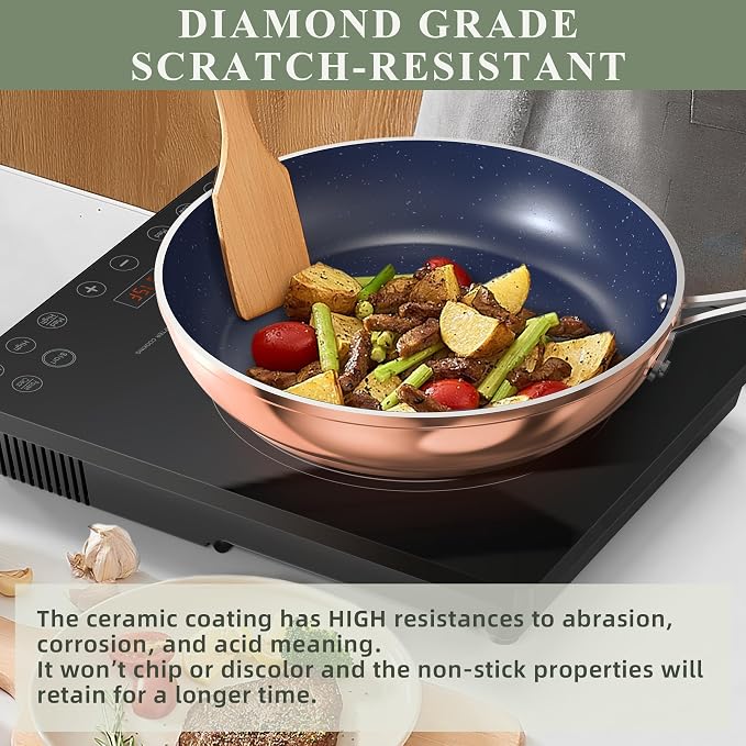 Nuwave Healthy Duralon Blue Ceramic Nonstick Cookware Set, Diamond Infused - Image 3