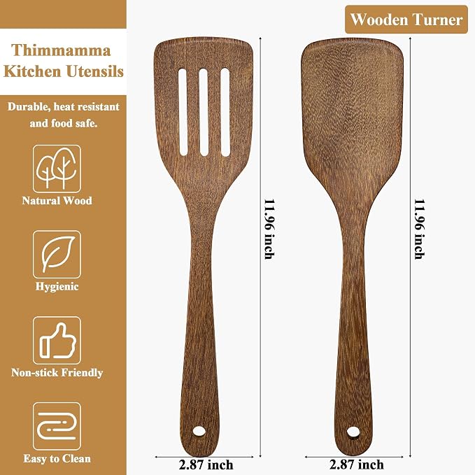 4 Pack Wooden Spatula for Cooking, Non-stick Turner Acacia Wood Spatula for - Image 4