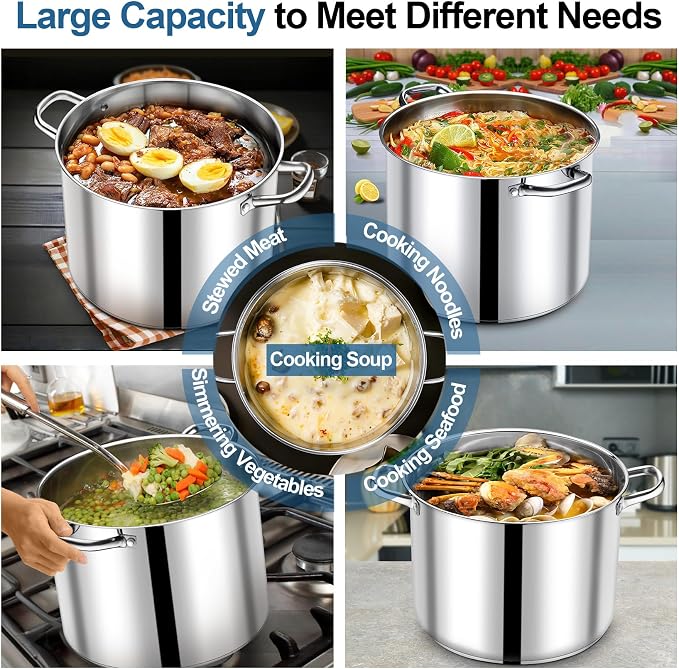 P&P CHEF 16 QT Stock Pot with Lid, Stainless Steel Large Cooking Pot, Soup - Image 4