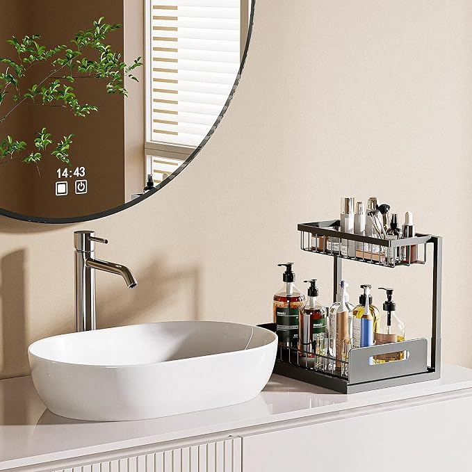 VUSIGN Under Kitchen Sink Organizer 2 Tier, Pull Out Under Sink Organizers and - Image 4