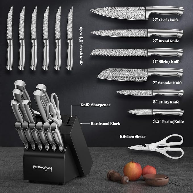Knife Set, Emojoy 15 Pieces Kitchen Knife Block Set - Image 2