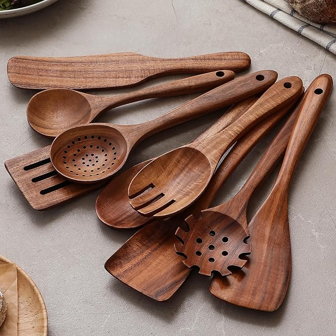 Wooden Spoons for Cooking, Natural Healthy Spatula Set for Pots and Pans - Image 4