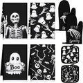 Leinuosen 8 Pcs Skull Kitchen Decor Set Kitchen Towels Gothic Oven Mitts and by Leinuosen
