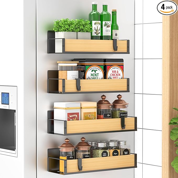 HuggieGems 4 Pack Magnetic Spice Storage Rack Organizer by HuggieGems