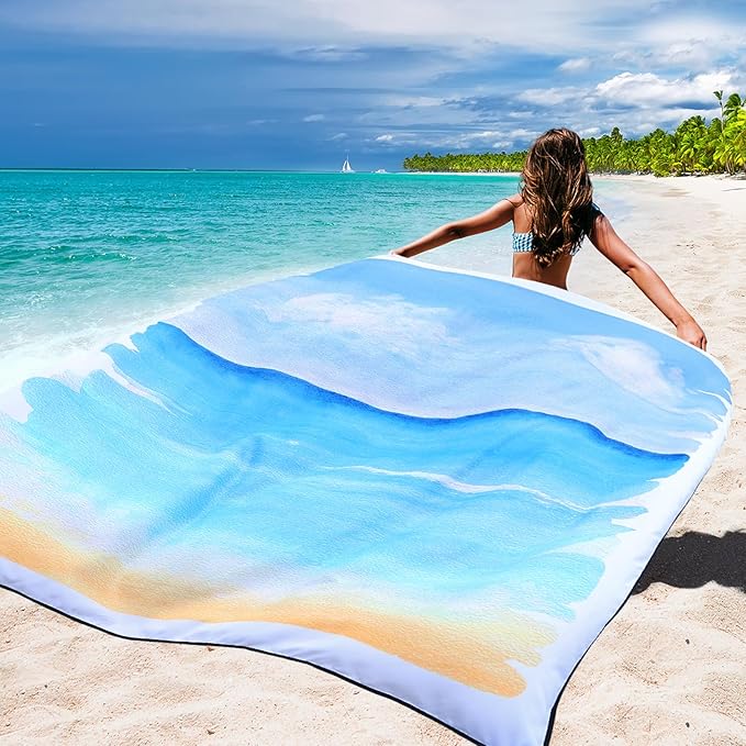 WIWIGO Beach Blanket Waterproof Sandproof Beach Mat 79" X 83"/10'x9'for 2-8 - Image 5